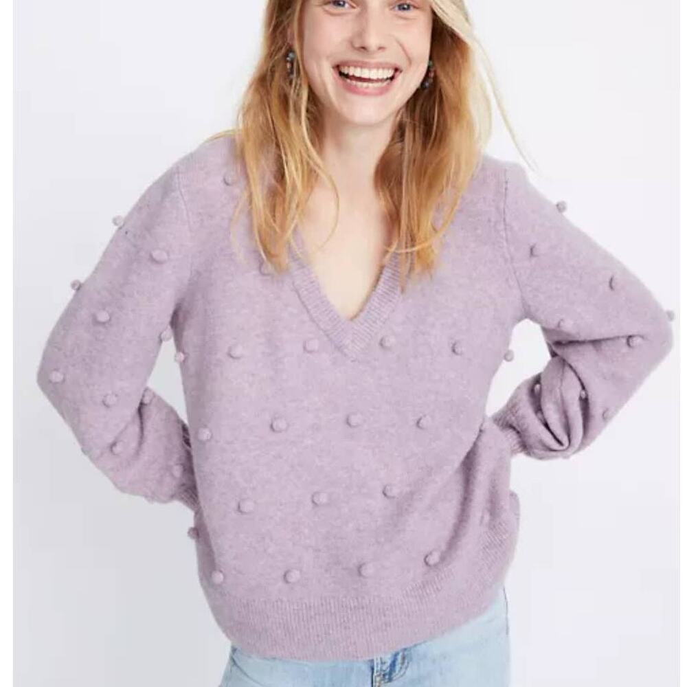 Madewell Sweater in Coziest Yarn Women's Size Small Lilac Bobble Dashwood V-Neck